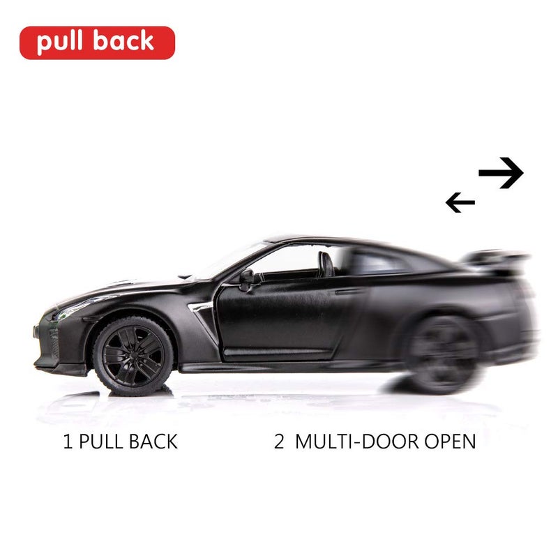 BDTCTK نموذج سيارة سوبركار GTR R35 مقياس 1/36 من BDTCTK، لعبة مصنوعة من سبائك الزنك، سيارات سحب للخلف، ألعاب للأطفال من 4 إلى 6 سنوات، هدية للأولاد والبنات (أسود) - Image 3